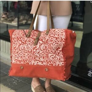 Red Floral XL Myra Bag Canvas Leather Weekender Travel Tote Carry-On